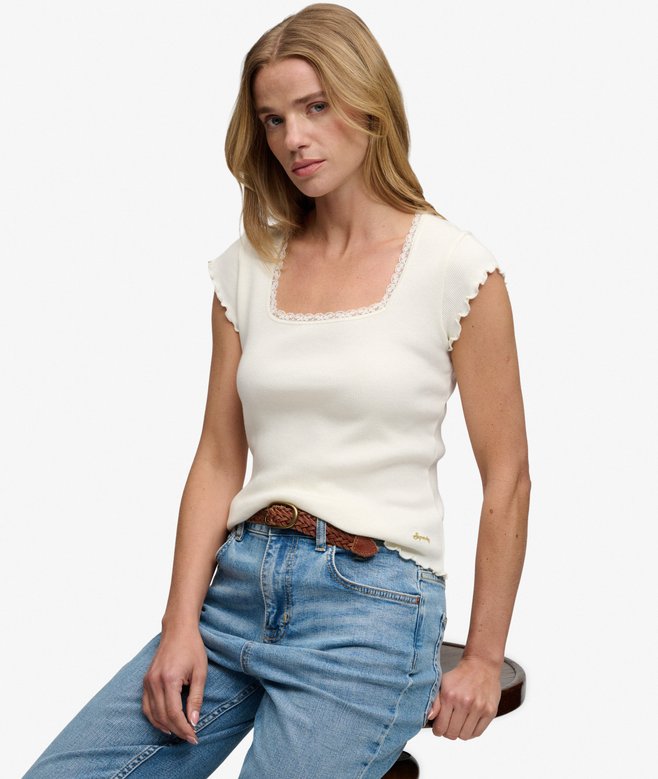 Superdry Essential Square Neck Short Sleeve T-Shirt Off White
