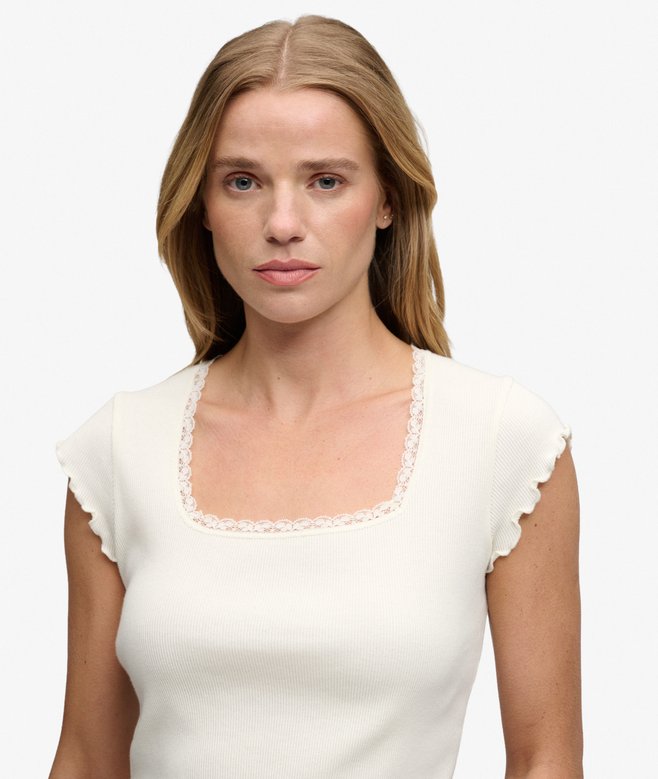 Superdry Essential Square Neck Short Sleeve T-Shirt Off White