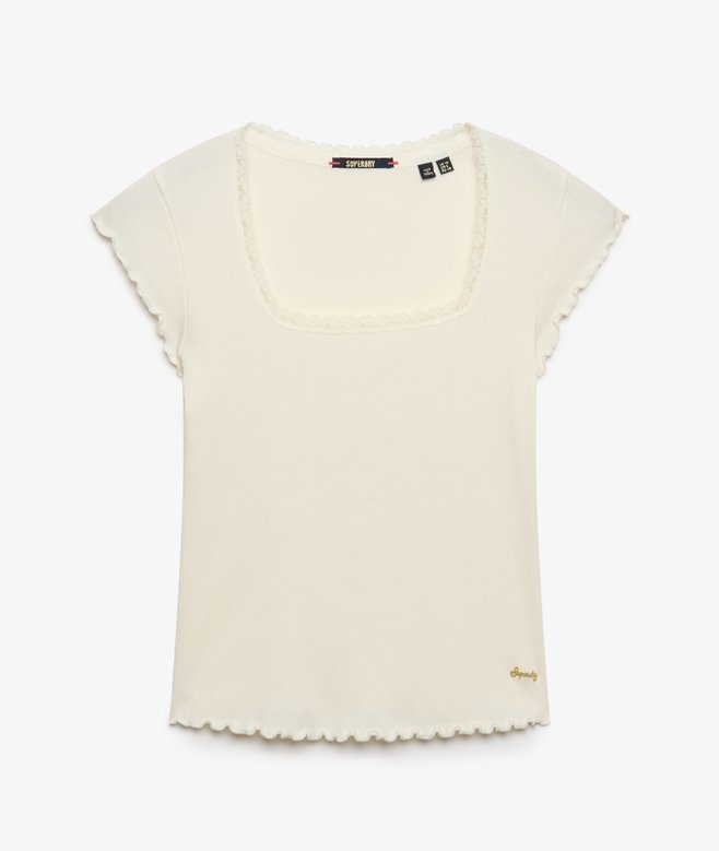 Superdry Essential Square Neck Short Sleeve T-Shirt Off White