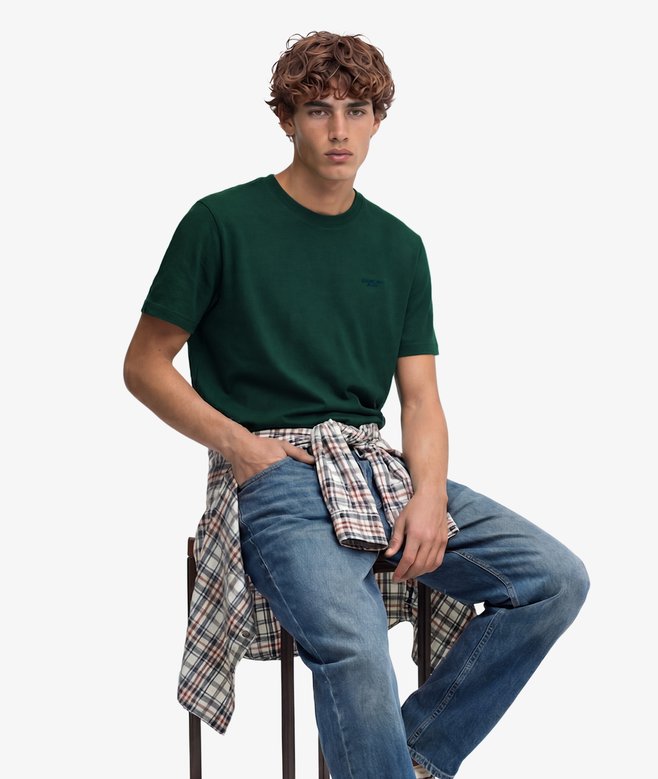 Superdry Essential Stacked Logo Embroidered T-shirt Pitch Green Marl/Pure Navy