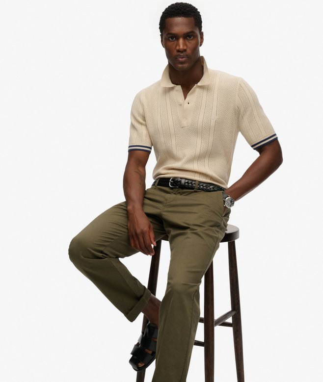 Superdry Knitted Texture Short Sleeve Polo Shirt Oatmeal Beige