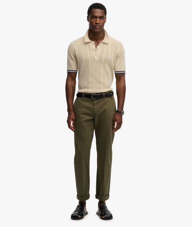 Superdry Knitted Texture Short Sleeve Polo Shirt Oatmeal Beige
