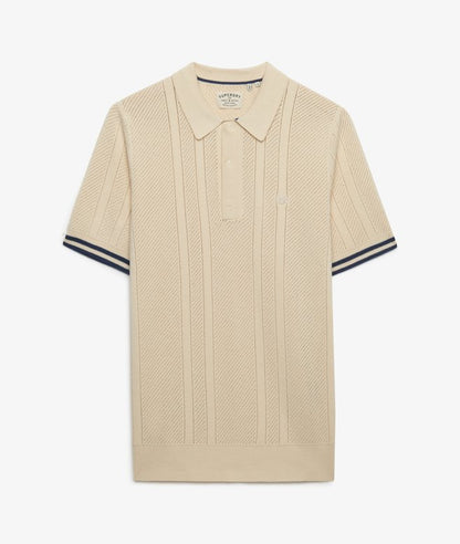 Superdry Knitted Texture Short Sleeve Polo Shirt Oatmeal Beige