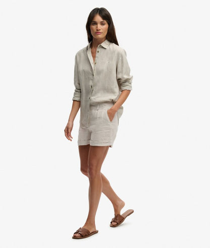 Superdry Mid Rise Linen Shorts Light Stone Beige