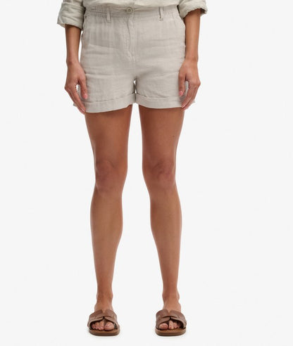Superdry Mid Rise Linen Shorts Light Stone Beige