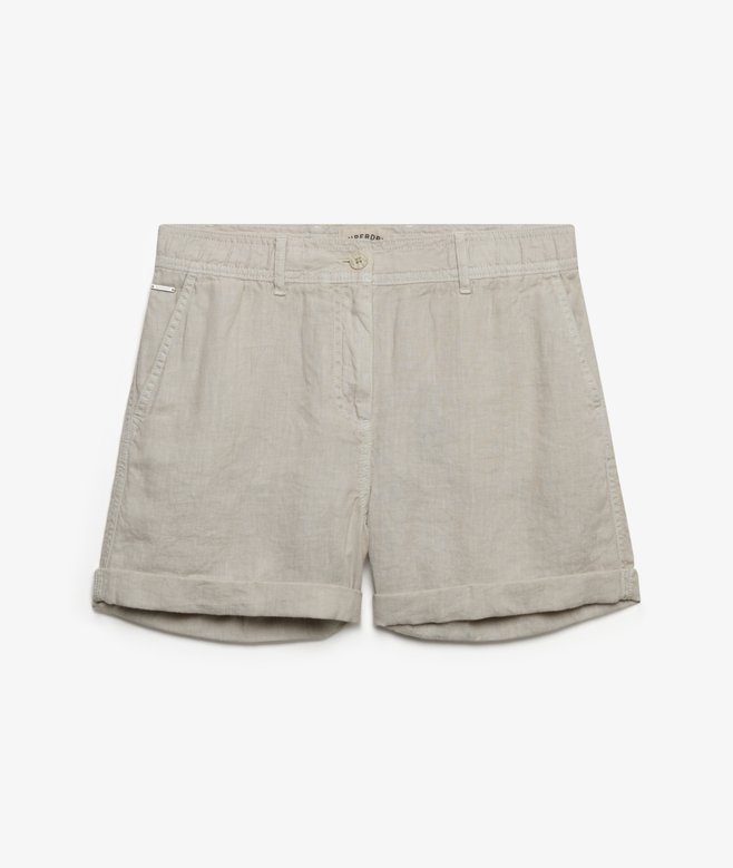 Superdry Mid Rise Linen Shorts Light Stone Beige