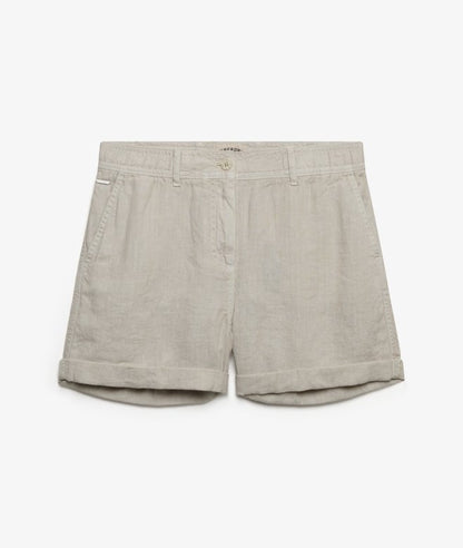 Superdry Mid Rise Linen Shorts Light Stone Beige