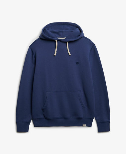 Superdry Monogram Embroidered Hoodie Hampton Blue mens Relaxed fit with Drawstring overhead hood design a Large front pocket and ribbed trims and Embroidered logo on breast and logo tab on hem 60% Cotton & 40% Recycled Polyester Blue hoodie on a white background