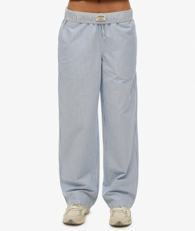 Superdry Organic Cotton Stripe Elasticated Trousers Azure Blue Stripe Oxford
