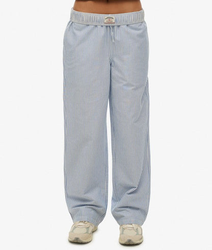 Superdry Organic Cotton Stripe Elasticated Trousers Azure Blue Stripe Oxford