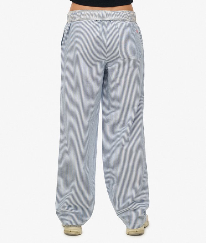 Superdry Organic Cotton Stripe Elasticated Trousers Azure Blue Stripe Oxford