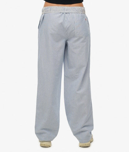 Superdry Organic Cotton Stripe Elasticated Trousers Azure Blue Stripe Oxford