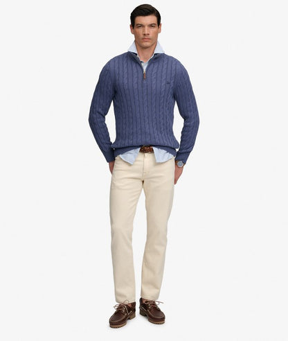Superdry Preppy Cotton Cable Half Zip Jumper Soft Navy