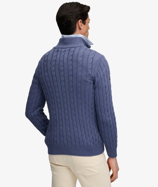 Superdry Preppy Cotton Cable Half Zip Jumper Soft Navy