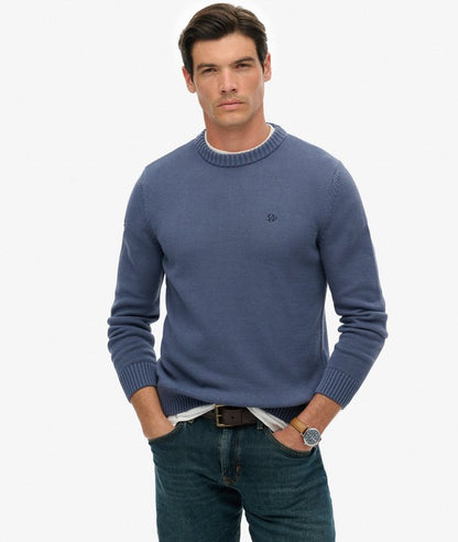 Superdry Preppy Cotton Jumper Soft Navy a Relaxed fit the classic Superdry fit. Not too slim, not too loose, just right. Go for your normal size with a Crew neckline with ribbed trims and Embroidered logo on the chest with a Signature tab on the sleeve Colour: Soft Navy Material: 100% Organic Cotton