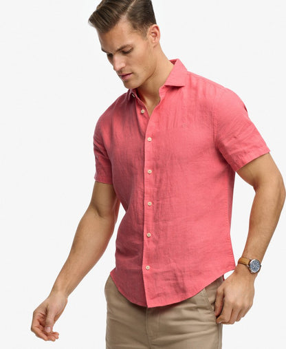 Superdry Riviera Short Sleeve Linen Shirt Coral