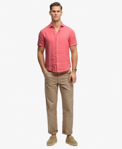 Superdry Riviera Short Sleeve Linen Shirt Coral