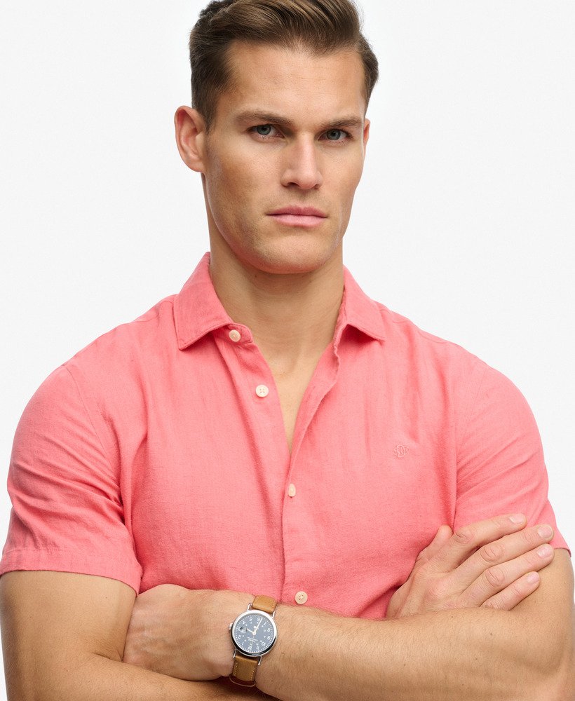 Superdry Riviera Short Sleeve Linen Shirt Coral
