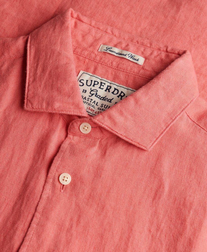 Superdry Riviera Short Sleeve Linen Shirt Coral