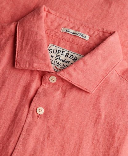 Superdry Riviera Short Sleeve Linen Shirt Coral