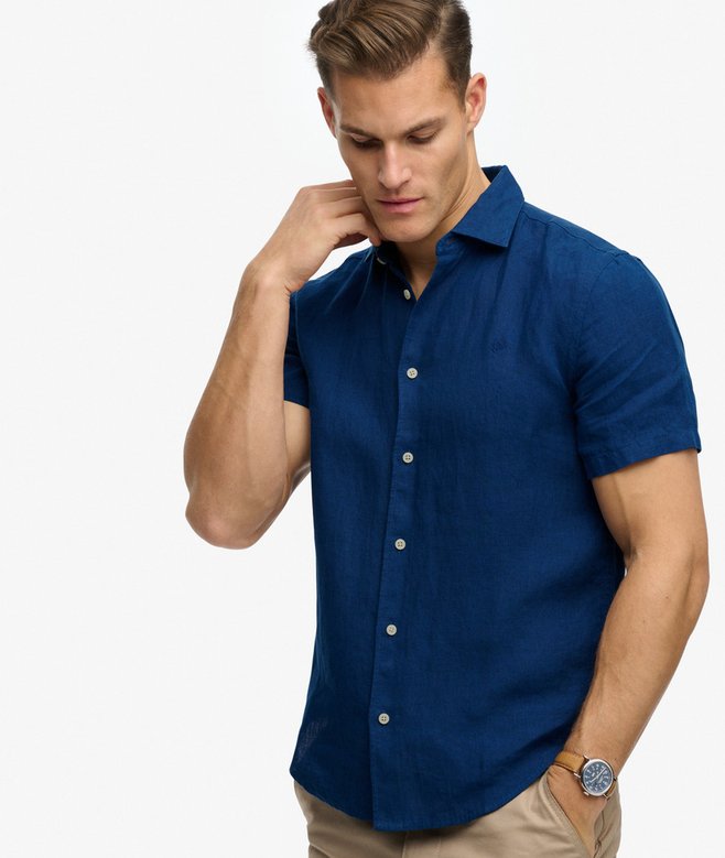 Superdry Riviera Short Sleeve Linen Shirt French Blue