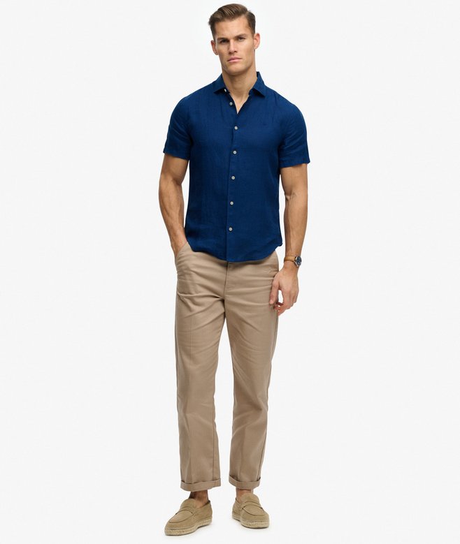 Superdry Riviera Short Sleeve Linen Shirt French Blue