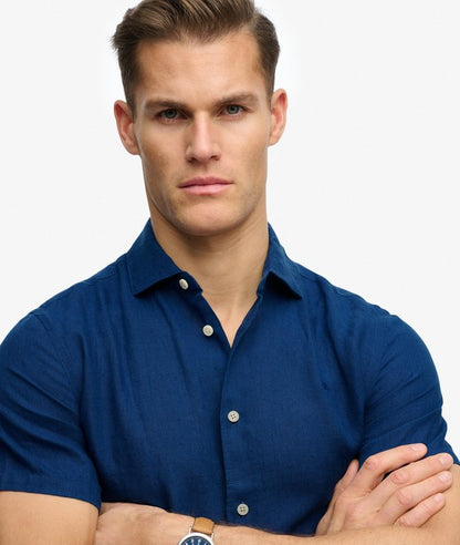 Superdry Riviera Short Sleeve Linen Shirt French Blue