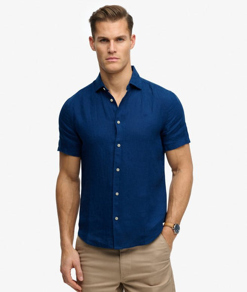Superdry Riviera Short Sleeve Linen Shirt French Blue
