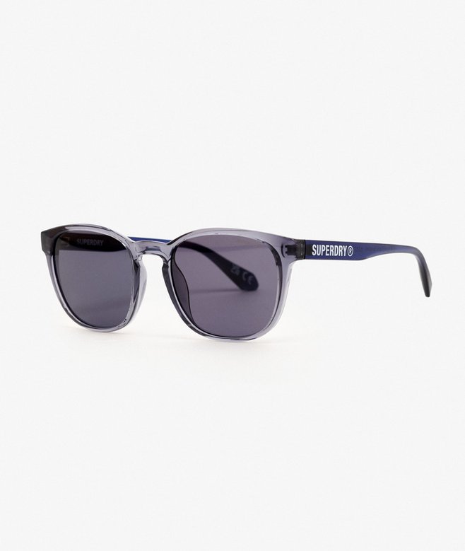 Superdry Round Frame Sunglasses Dove Grey / Smoke Lens mens Keyhole bridge Tapered eye rims Branded arms Presentation box Filter Category – Category 3, good UV protection and providing high protection against sun glare Colour: Dove Grey / Smoke Lens Sunglasses with a visible brand logo on a white background