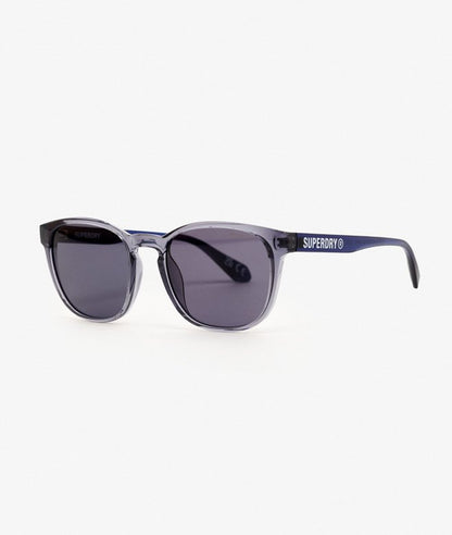 Superdry Round Frame Sunglasses Dove Grey / Smoke Lens mens Keyhole bridge Tapered eye rims Branded arms Presentation box Filter Category – Category 3, good UV protection and providing high protection against sun glare Colour: Dove Grey / Smoke Lens Sunglasses with a visible brand logo on a white background