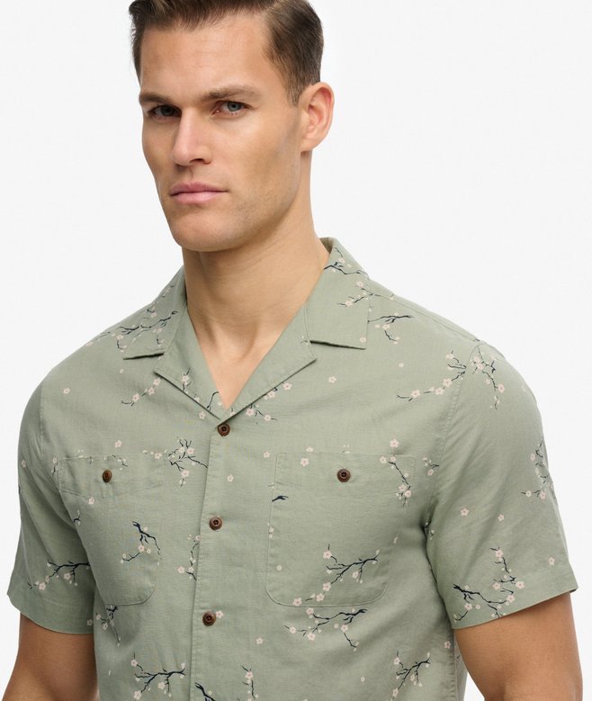 Superdry Short Sleeve Printed Beach Shirt Shibori Blossom Sage