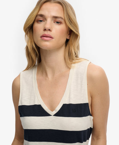 Superdry Studios V-Neckline Vest Top Off White/Navy Wide Stripe