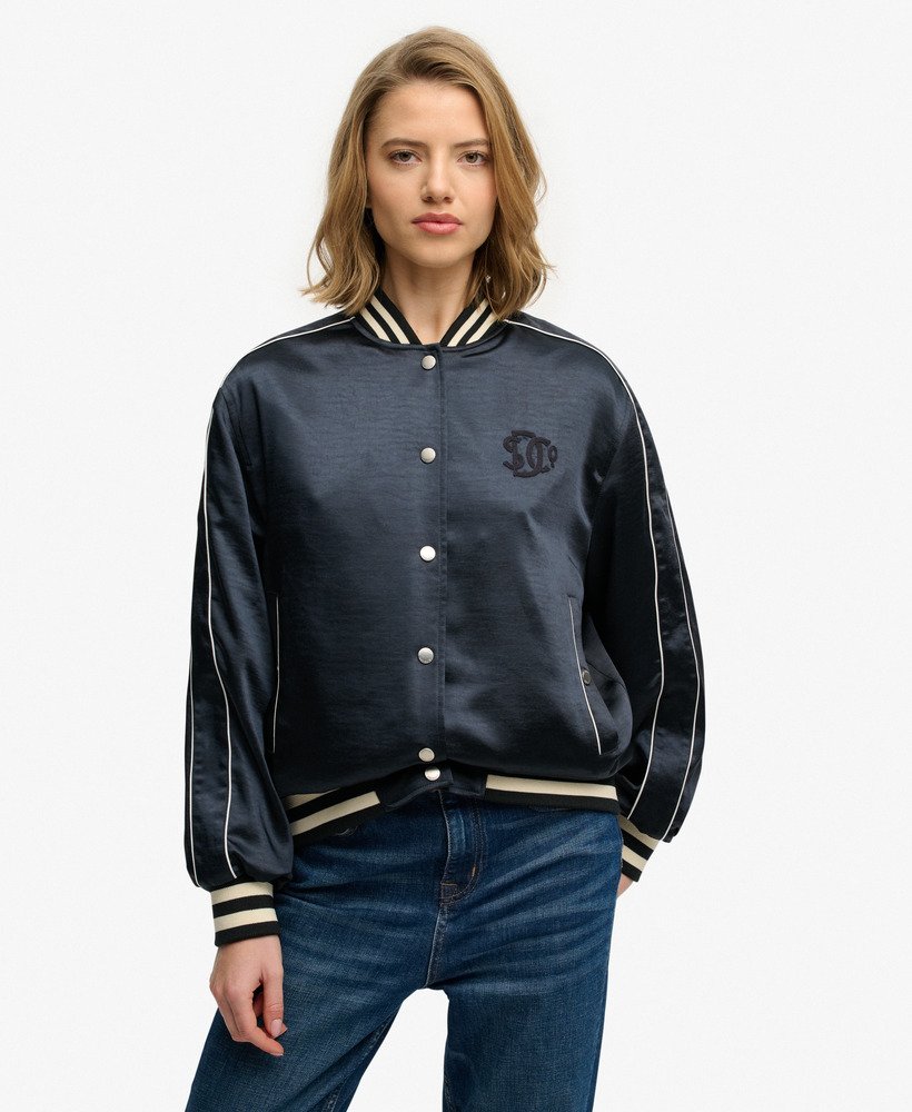 Superdry Varsity Satin Bomber Jacket Eclipse Navy