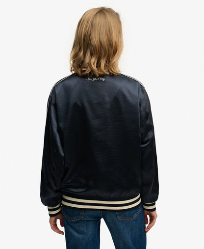 Superdry Varsity Satin Bomber Jacket Eclipse Navy