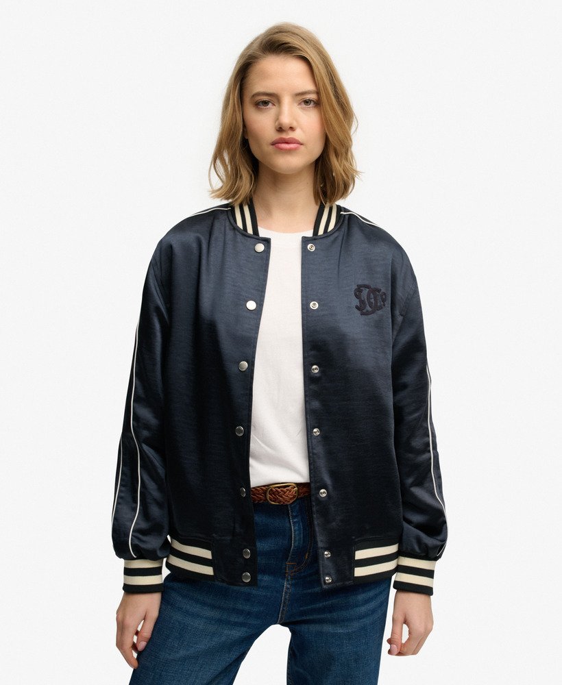 Superdry Varsity Satin Bomber Jacket Eclipse Navy