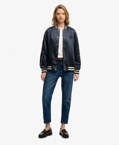 Superdry Varsity Satin Bomber Jacket Eclipse Navy