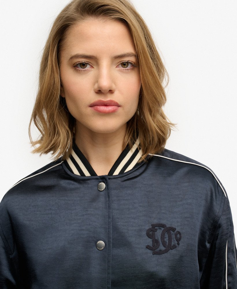 Superdry Varsity Satin Bomber Jacket Eclipse Navy