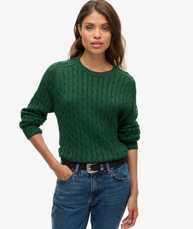 Superdry Slouchy Cable Knit Jumper Dark Green
