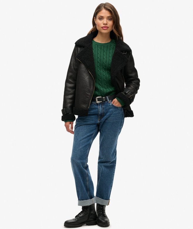 Superdry Slouchy Cable Knit Jumper Dark Green