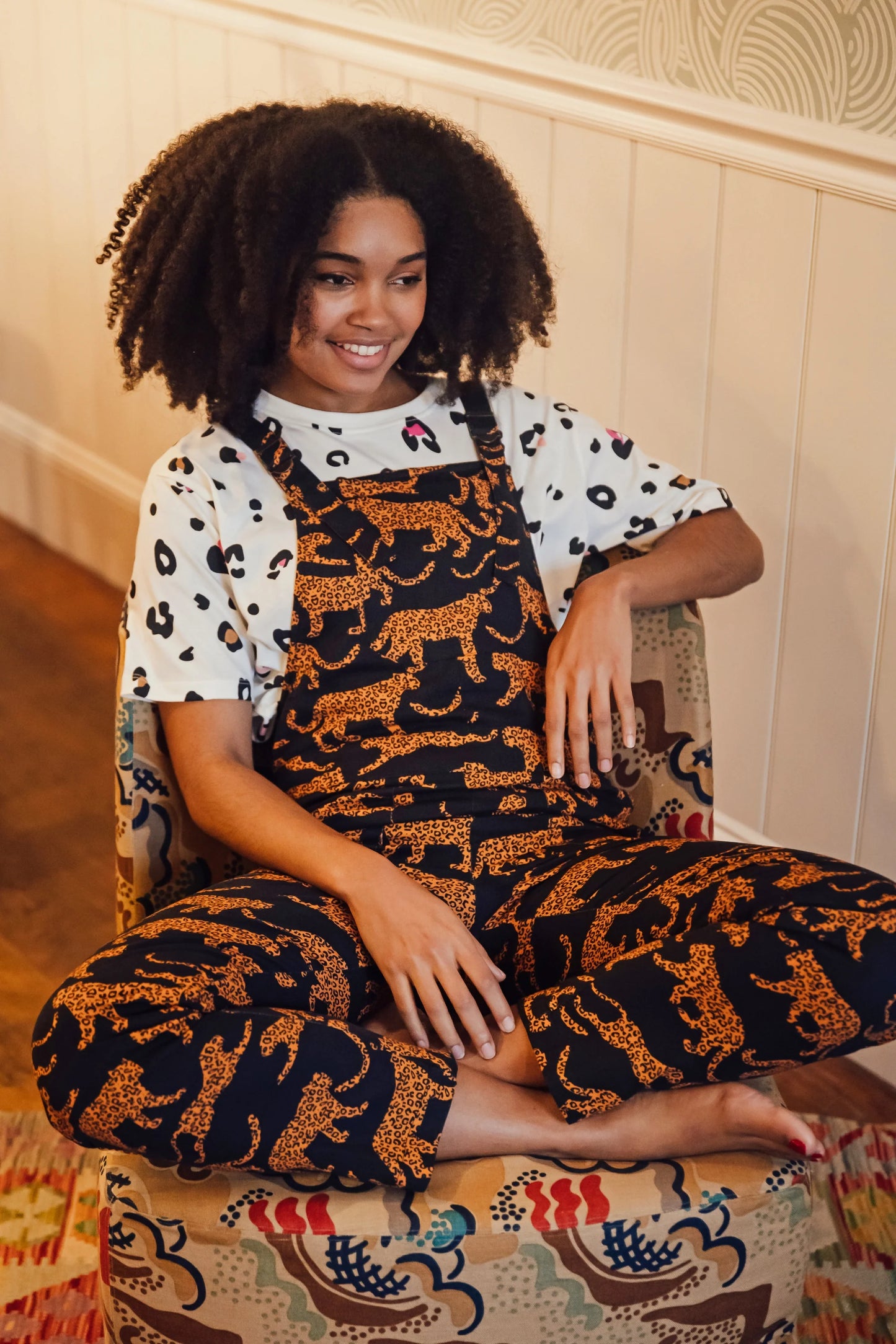 Sugarhill Brighton Beau Dungarees Black/Tan Large Leopards