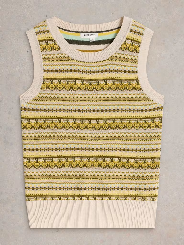 White Stuff Fairisle Stripe Tank Chartreuse