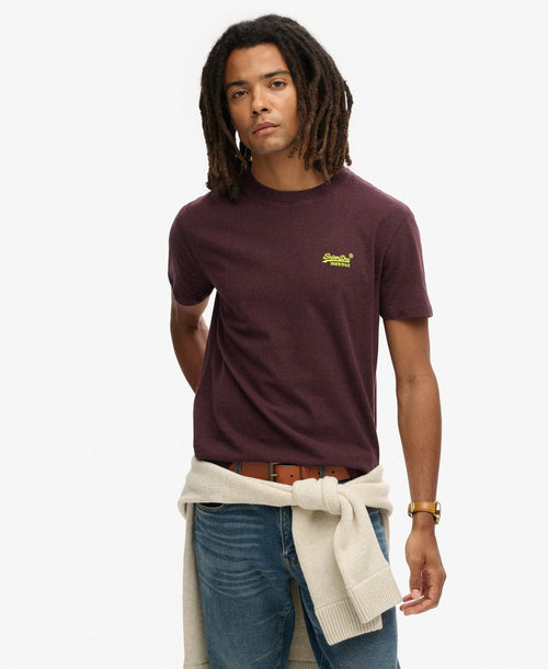 Superdry Organic Cotton Essential Logo T-Shirt Tawnty Port Marl/Fluro Yellow