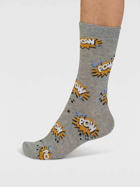 Thought Mens SocksThought Tayler Art Pop Organic Cotton Socks Mid Grey Marle Bamboo Socks Funky Socks. Mens Socks. Super soft, breathable
