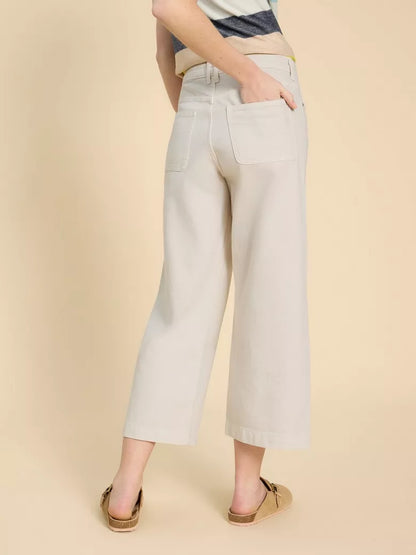 White Stuff Tia Wide Leg Crop Jean Natural White - Size: 18