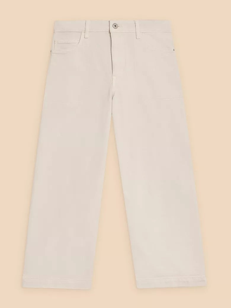 White Stuff Tia Wide Leg Crop Jean Natural White - Size: 18