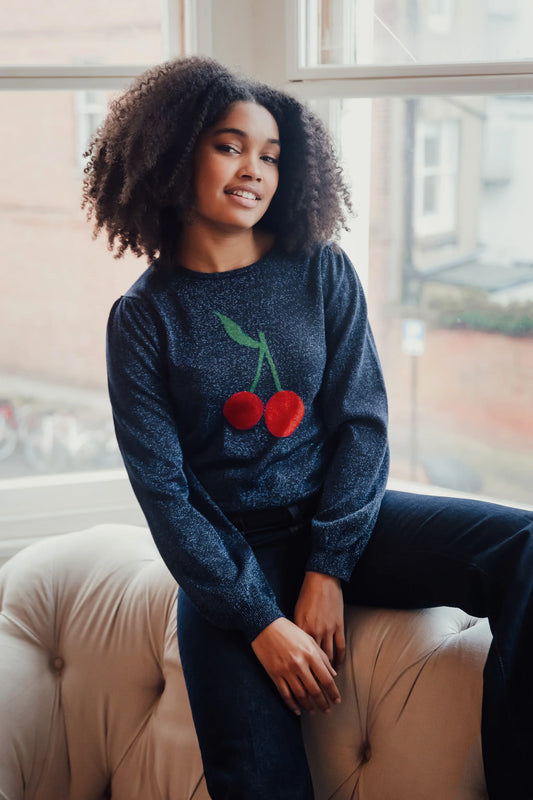 Sugarhill Brighton Tiff Jumper Navy Cherry Good Sugarhill clothing womens jumper