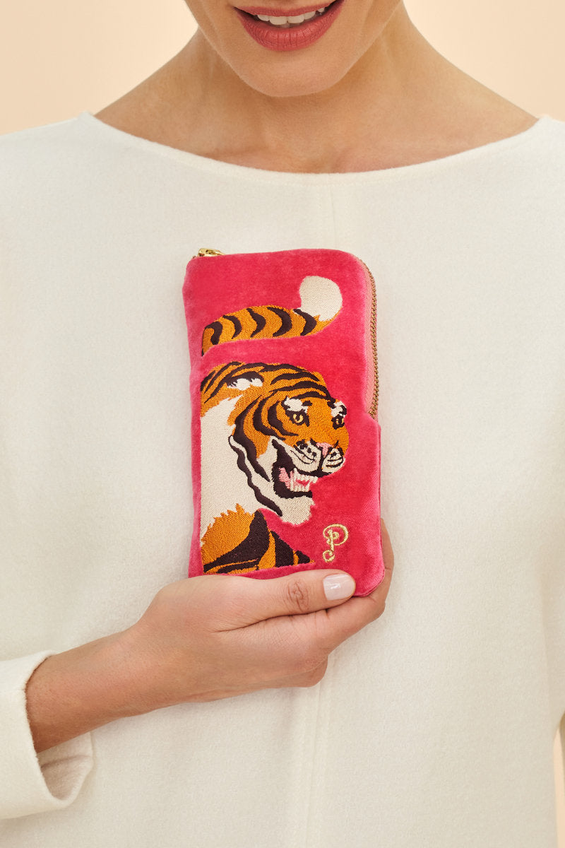 Powder Velvet Embroidered Glasses Pouch Thrill of the Tiger