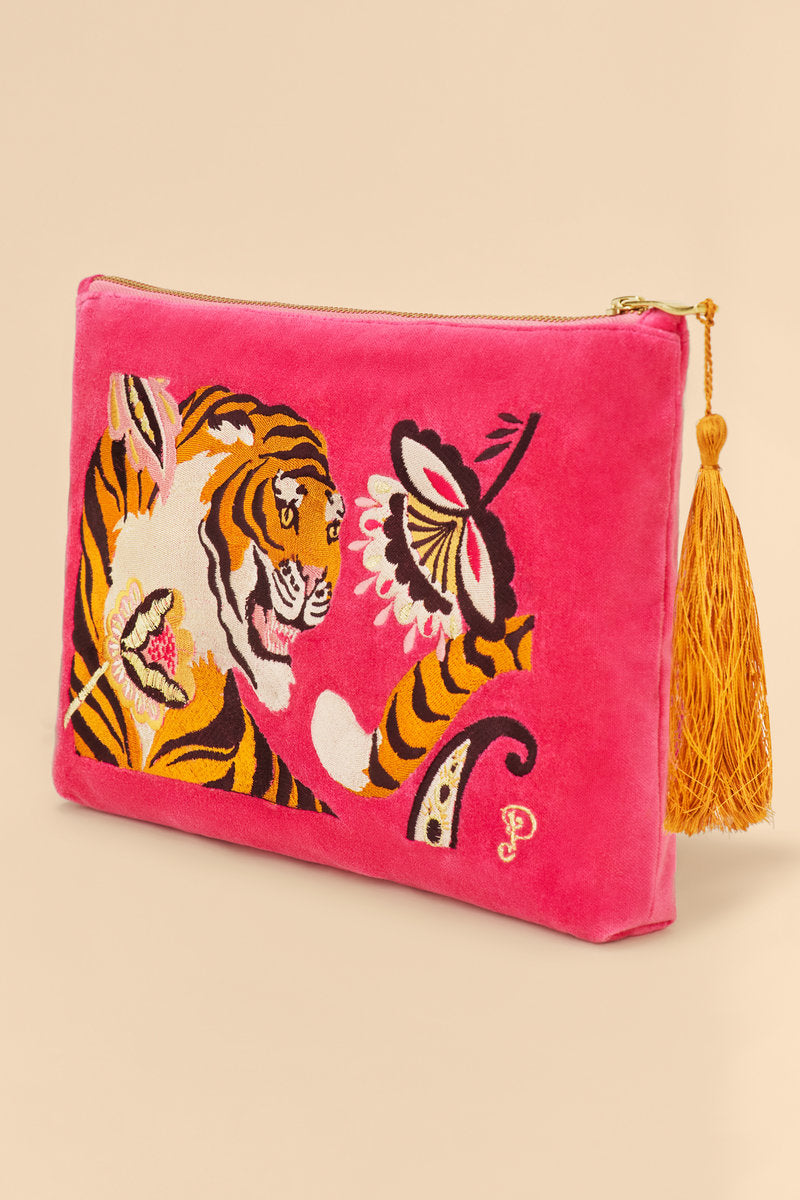 Powder Velvet Embroidered Zip Pouch Thrill of the Tiger