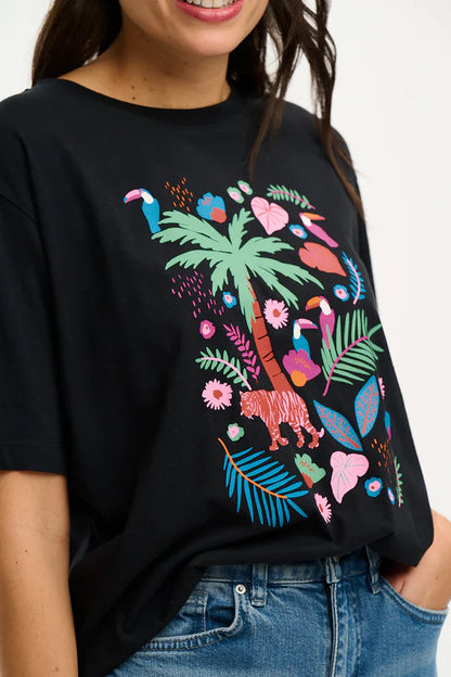 Sugarhill Brighton Kinsley Relaxed T-shirt Black Tigers & Toucans
