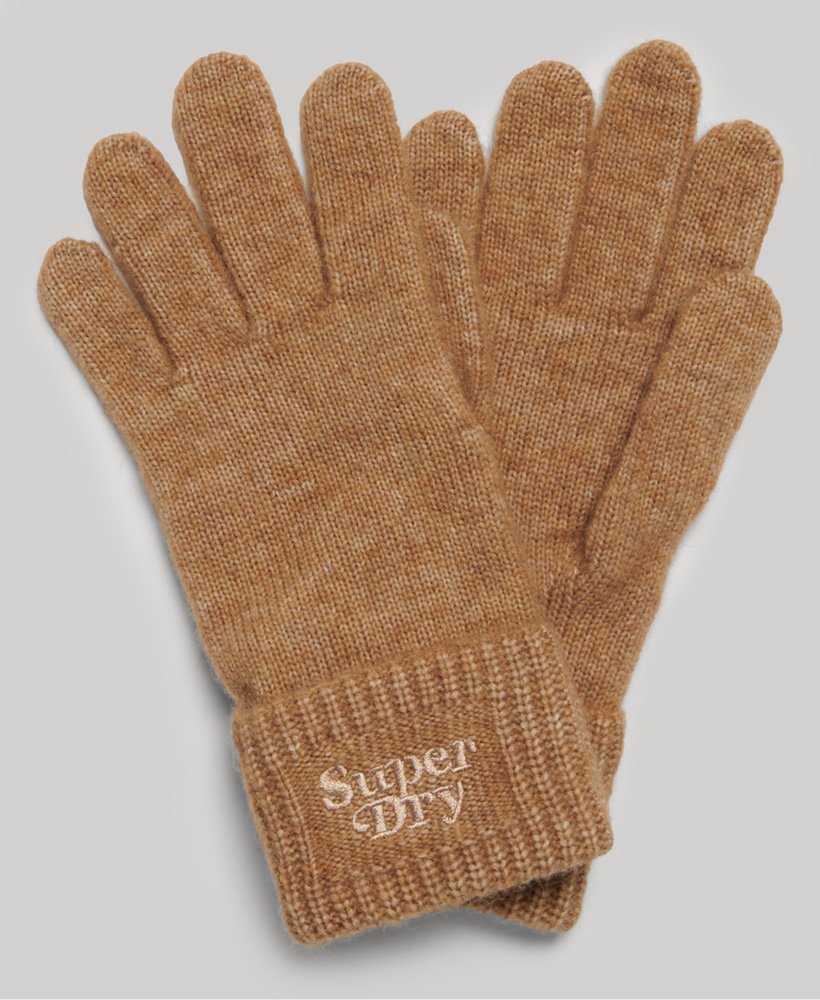 Superdry Ribbed Knitted Gloves Toasted Coconut Brown